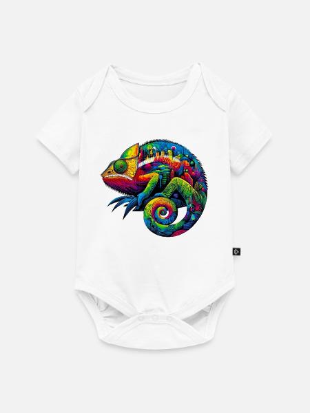 Urbanes Chamäleon mit Skyline-Designs der Stadt - Baby Premium Kurzarmbody - Weiß