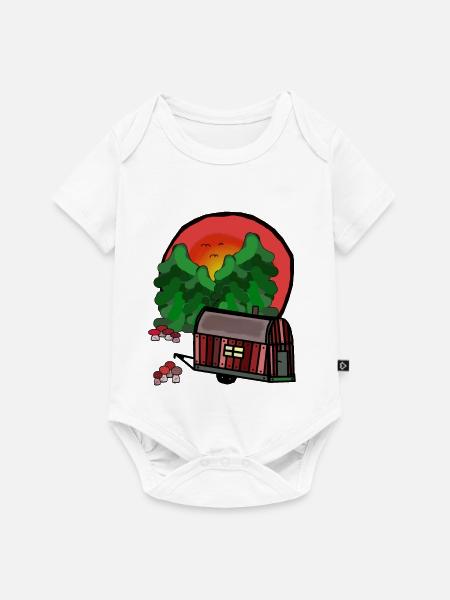 Achtsamkeit wohnen Wald Bauwagen Hütte Haus Öko - Baby Premium Kurzarmbody - Weiß