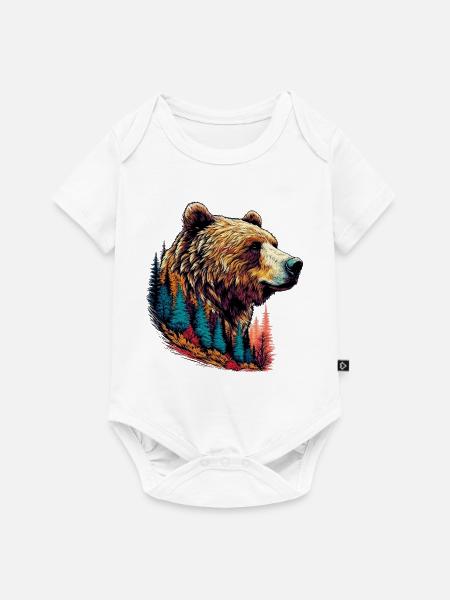 Bär mit Waldschmuck - Baby Premium Kurzarmbody - Weiß