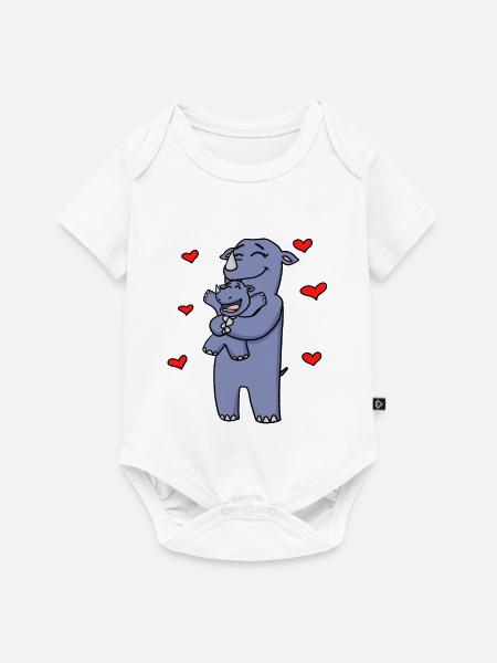 Nashorn Familie - Nashorn mit Baby - Nashörner - Baby Premium Kurzarmbody - Weiß