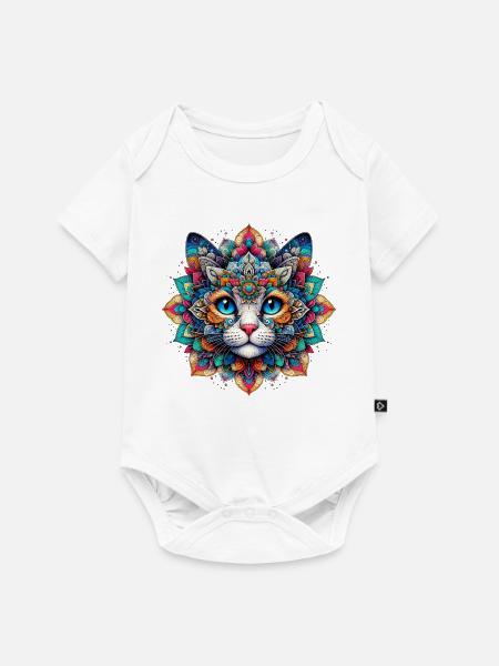 Katze mit Mandalas verziert - Baby Premium Kurzarmbody - Weiß