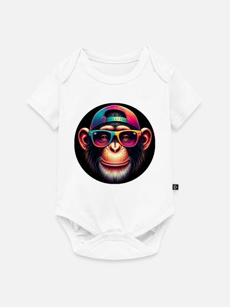 Lustiger Affe mit Cap und Brille - Baby Premium Kurzarmbody - Weiß