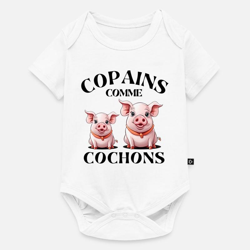 cochon, copains comme cochons, amitié - Body à manches courtes Premium Bébé - blanc