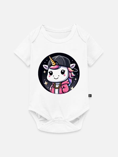 Einhorn Tier Rapper Mädchen Comic Cartoon - Baby Premium Kurzarmbody - Weiß