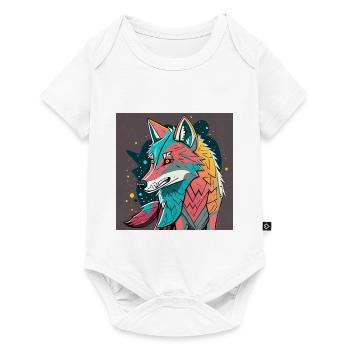 Geometrischer Wolf Farbexplosion - Baby Premium Kurzarmbody - Weiß - Vorne