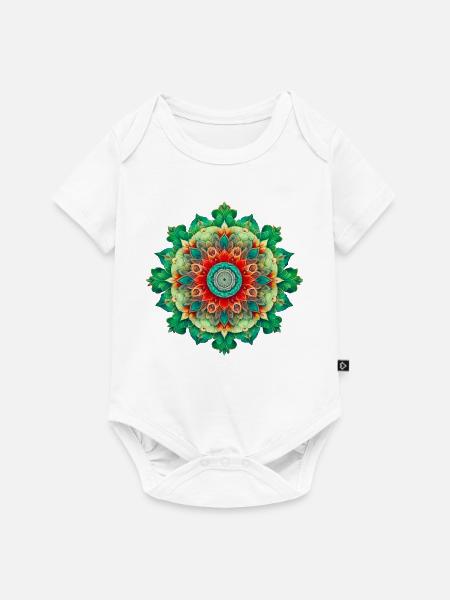 Kaleidoskop-Blumen-Mandala - Baby Premium Kurzarmbody - Weiß