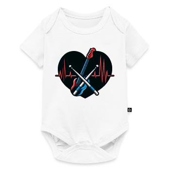 T-Shirt Battement de Cœur et Baguettes de Batterie - Body à manches courtes Premium Bébé - blanc - Devant
