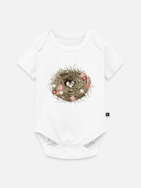 Vogelnest oder Osternest mit Trockenblumen - Baby Premium Kurzarmbody - Weiß