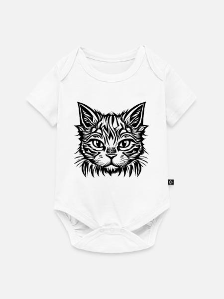 Manga Comic Katze "Stubentiger" - Baby Premium Kurzarmbody - Weiß