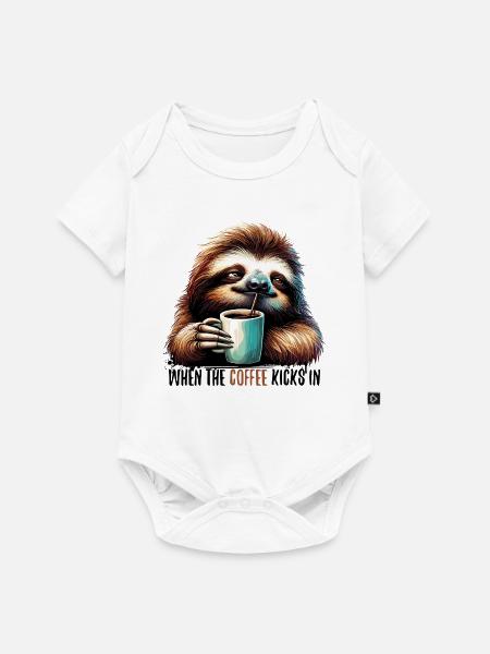 Faultier Kaffee kickt Geschenk - Baby Premium Kurzarmbody - Weiß