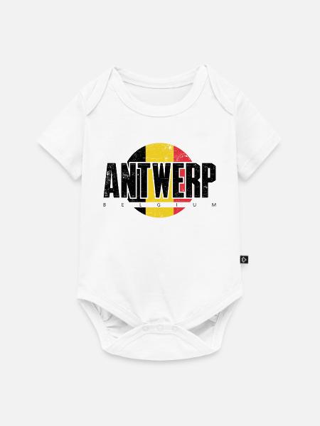 We Emblem Split Gelb Rot - Baby Premium Kurzarmbody - Weiß