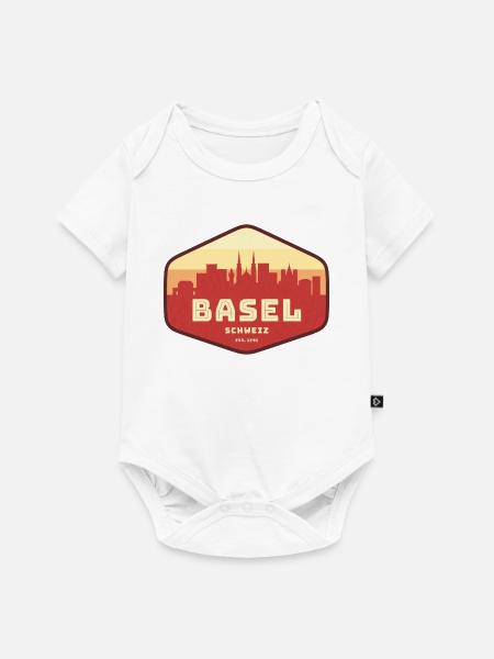 Basel Skyline Retro Abzeichen - Baby Premium Kurzarmbody - Weiß