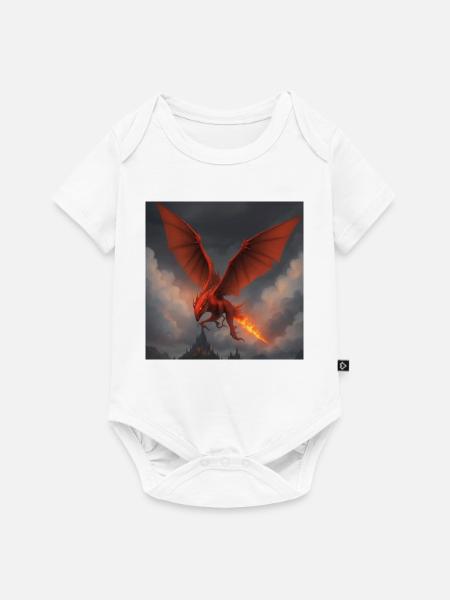 Roter Drache über Burg - Baby Premium Kurzarmbody - Weiß