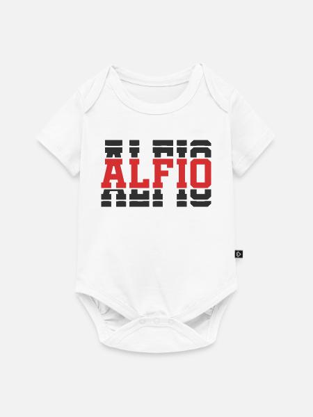 Alfio T-Shirt Geschenkidee gestapelter Text - Baby Premium Kurzarmbody - Weiß