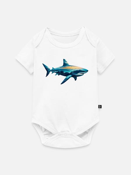 Verzierter Hai mit einer Meereslandschaft gemalt - Baby Premium Kurzarmbody - Weiß