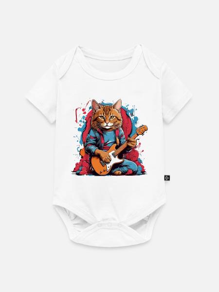 Katze mit Gitarre - Baby Premium Kurzarmbody - Weiß