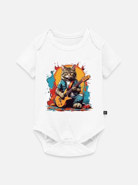 Katze mit Gitarre - Baby Premium Kurzarmbody - Weiß