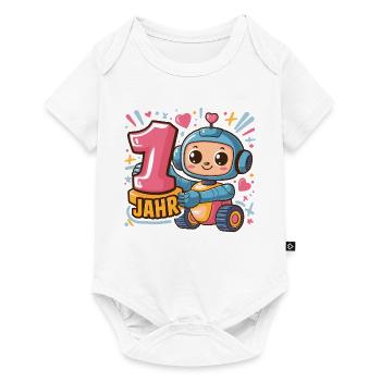 1 Jahr Kleiner Roboter Astronaut mit Zahl 1 - Baby Premium Kurzarmbody - Weiß - Vorne