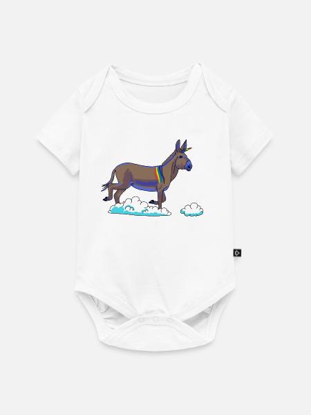 Regenbogen-Einhorn auf Wolken - Baby Premium Kurzarmbody - Weiß