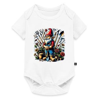 Colorful, living garden gnome surrounded by tools - Baby Premium short-sleeve bodysuit - white - Front