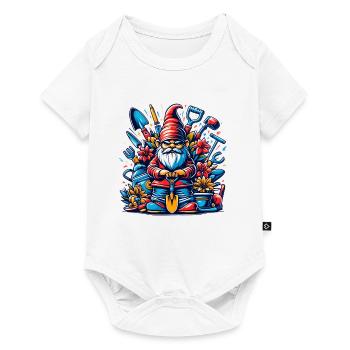 Colorful, grim garden gnome with flowers & tools - Baby Premium short-sleeve bodysuit - white - Front