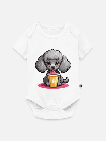 Pudel Dame beim Futtern - Baby Premium Kurzarmbody - Weiß