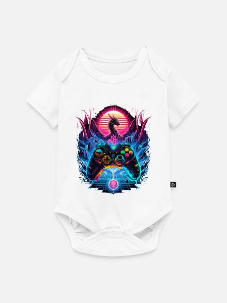 Synthwave Dragon Gaming Fantasie - Baby Premium Kurzarmbody - Weiß