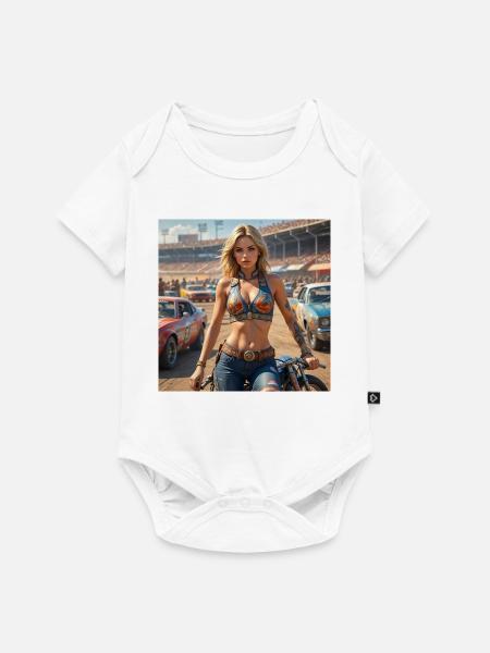 Rennsport Rebellin Denim Outfit - Baby Premium Kurzarmbody - Weiß