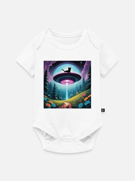 Ufo mit Kätzchen - Baby Premium Kurzarmbody - Weiß