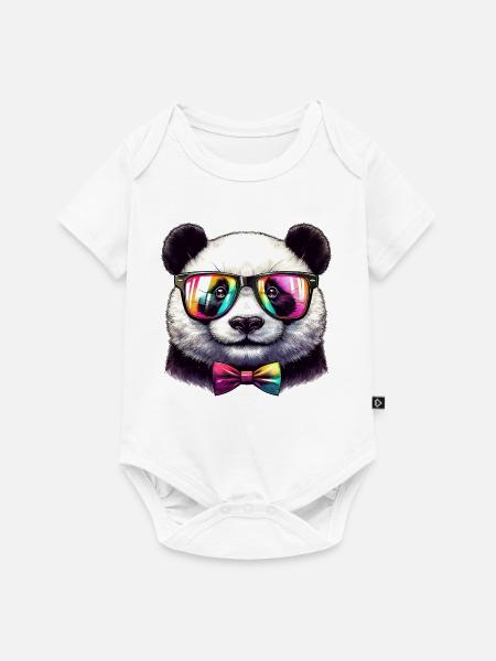 Panda mit Brille und Fliege - Baby Premium Kurzarmbody - Weiß