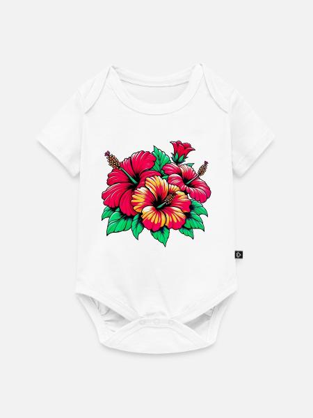 Hibiskusblüten - Baby Premium Kurzarmbody - Weiß