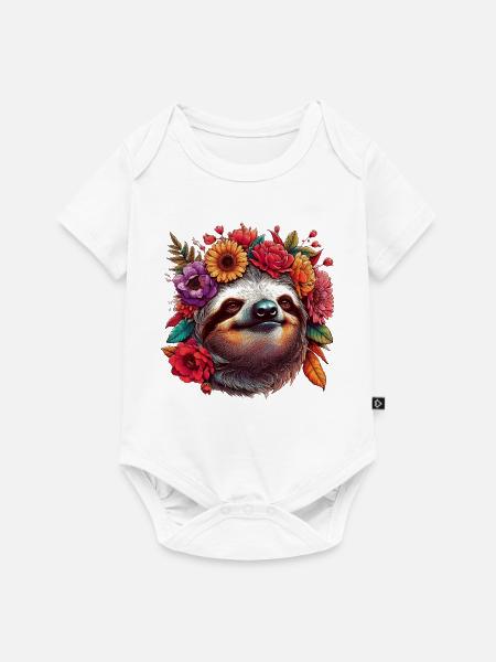 Faultier mit Blumen - Baby Premium Kurzarmbody - Weiß