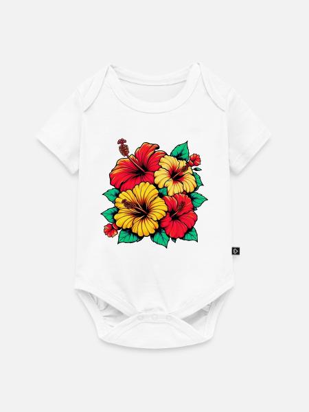 Hibiskusblüten - Baby Premium Kurzarmbody - Weiß