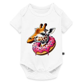 Funny Eye Candy - Girafe avec beignet - Body à manches courtes Premium Bébé - blanc - Devant