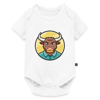Bull Kawaii Dessin animé Personnage Animal Animal Visage - Body à manches courtes Premium Bébé - blanc - Devant