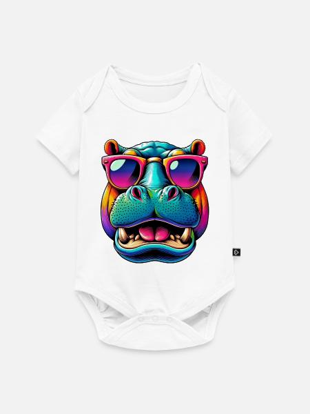 Nilpferd mit Sonnenbrille - Baby Premium Kurzarmbody - Weiß