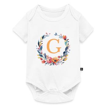 G Monogramm, Blumen-Kranz, personalisierbar - Baby Premium Kurzarmbody - Weiß - Vorne