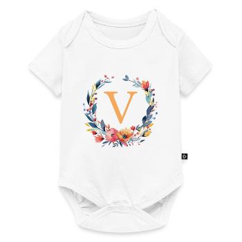 V Monogram, Flower Wreath, Personalizable - Baby Premium short-sleeve bodysuit - white - Front