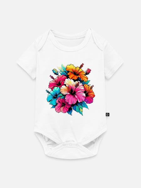 Hibiskusblüten - Baby Premium Kurzarmbody - Weiß