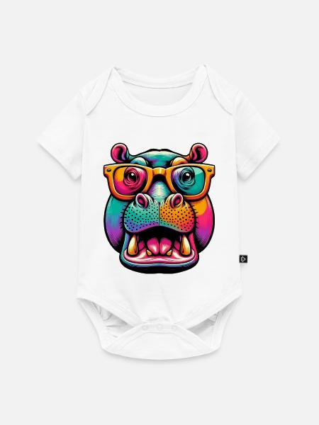 Nilpferd mit Brille - Baby Premium Kurzarmbody - Weiß