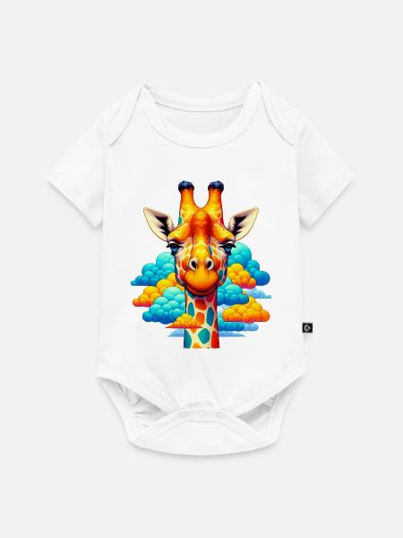 Giraffe mit Kopf in Wolkenwolken - Baby Premium Kurzarmbody - Weiß
