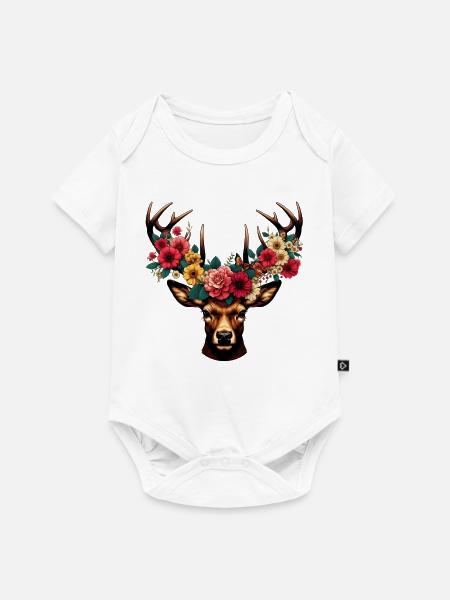 Hirsch mit Blumen - Baby Premium Kurzarmbody - Weiß
