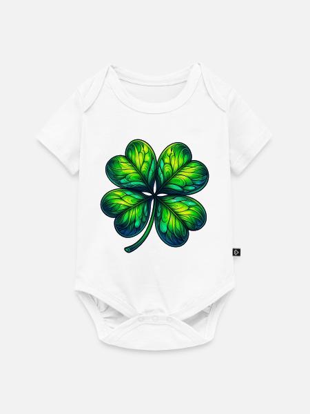 Vierblättriges Kleeblatt - Baby Premium Kurzarmbody - Weiß