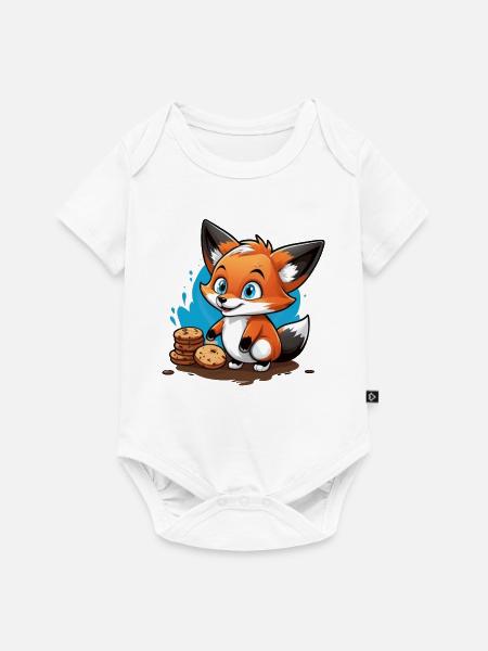 Kleiner Fuchs mit Schoko Keksen - Baby Premium Kurzarmbody - Weiß