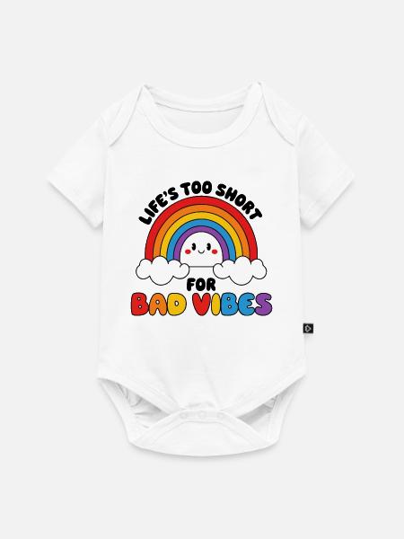 Fröhlicher Regenbogen mit fröhlichen Wolkengesichtern - Baby Premium Kurzarmbody - Weiß