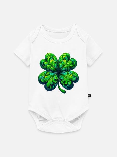 Vierblättriges Kleeblatt - Baby Premium Kurzarmbody - Weiß