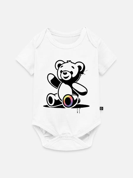Stencil Teddy mit Regenbogenakzent - Baby Premium Kurzarmbody - Weiß