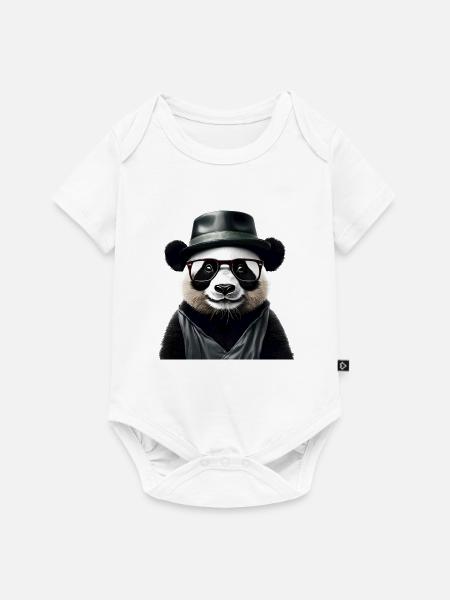 Stylischer Panda mit Zubehör - Baby Premium Kurzarmbody - Weiß