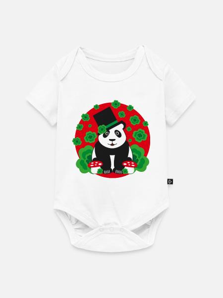 Panda Glücksbringer mit Kleeblätter. - Baby Premium Kurzarmbody - Weiß