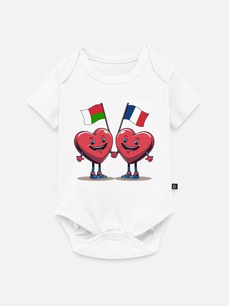 Madagaskar und Frankreich Herzen - Baby Premium Kurzarmbody - Weiß